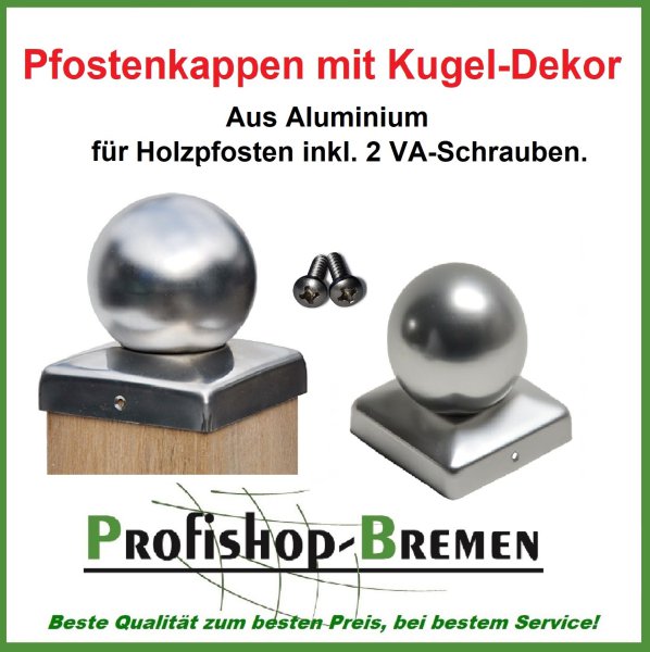 Pfostenkappe Aluminium mit Kugel für Pfosten 7x7 cm